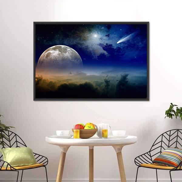 Comet In Dark Blue Sky Canvas Wall Art-3 Horizontal-Gallery Wrap-25" x 16"-Tiaracle