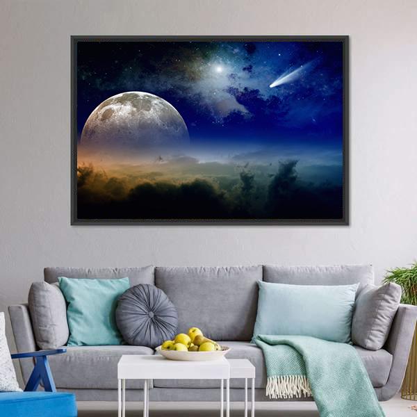 Comet In Dark Blue Sky Canvas Wall Art-3 Horizontal-Gallery Wrap-25" x 16"-Tiaracle