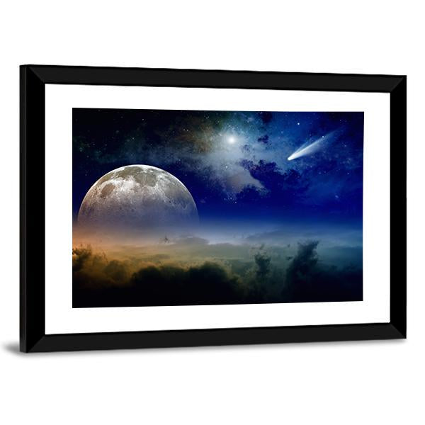 Comet In Dark Blue Sky Canvas Wall Art-3 Horizontal-Gallery Wrap-25" x 16"-Tiaracle