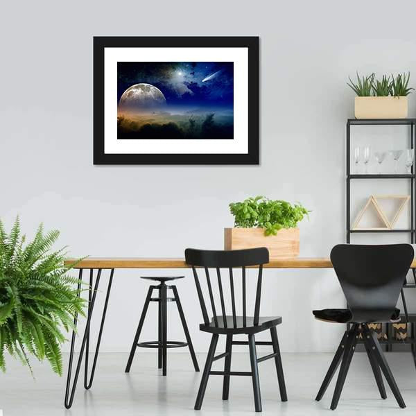 Comet In Dark Blue Sky Canvas Wall Art-3 Horizontal-Gallery Wrap-25" x 16"-Tiaracle