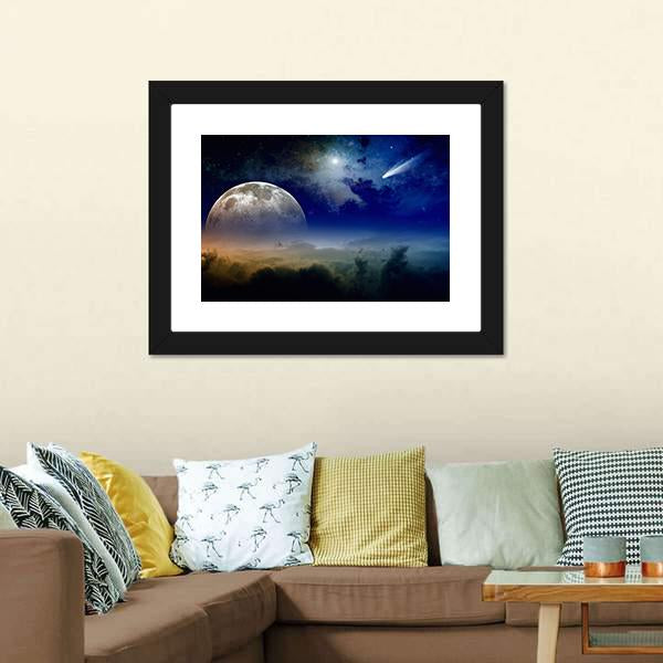 Comet In Dark Blue Sky Canvas Wall Art-3 Horizontal-Gallery Wrap-25" x 16"-Tiaracle