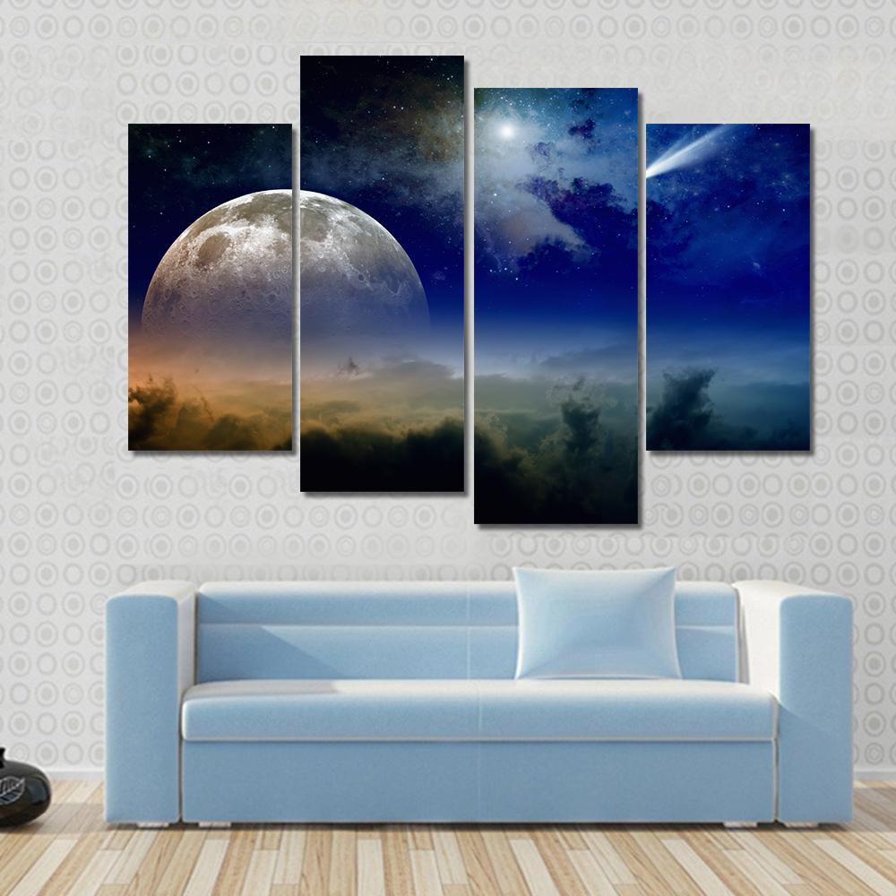 Comet In Dark Blue Sky Canvas Wall Art-4 Pop-Gallery Wrap-50" x 32"-Tiaracle