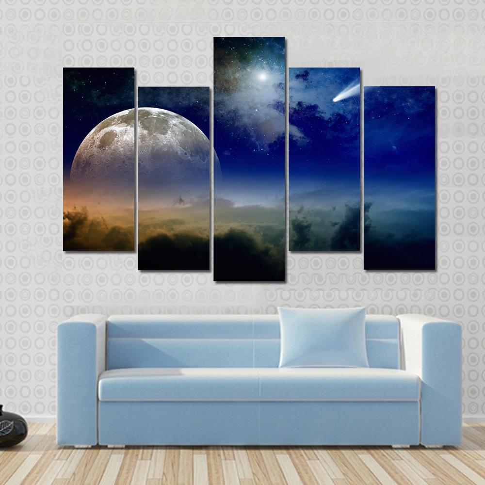 Comet In Dark Blue Sky Canvas Wall Art-5 Pop-Gallery Wrap-47" x 32"-Tiaracle