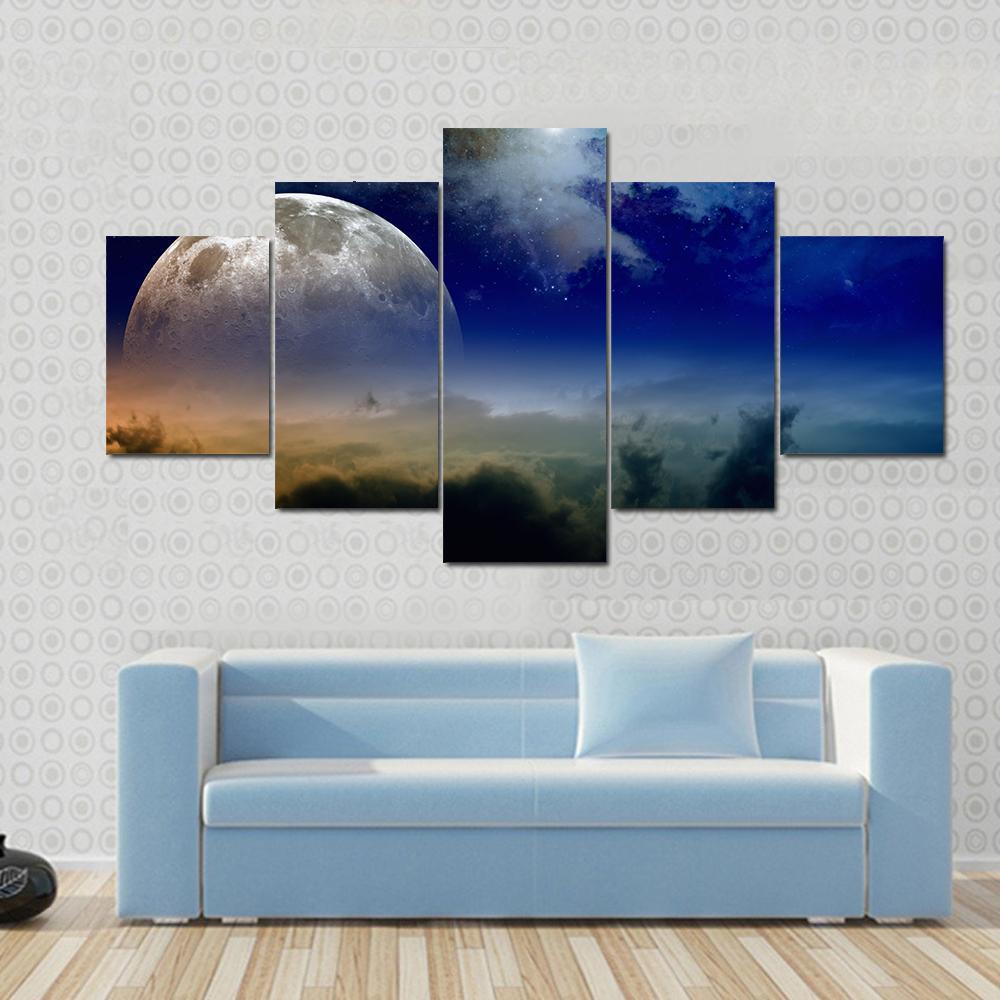 Comet In Dark Blue Sky Canvas Wall Art-5 Star-Gallery Wrap-62" x 32"-Tiaracle