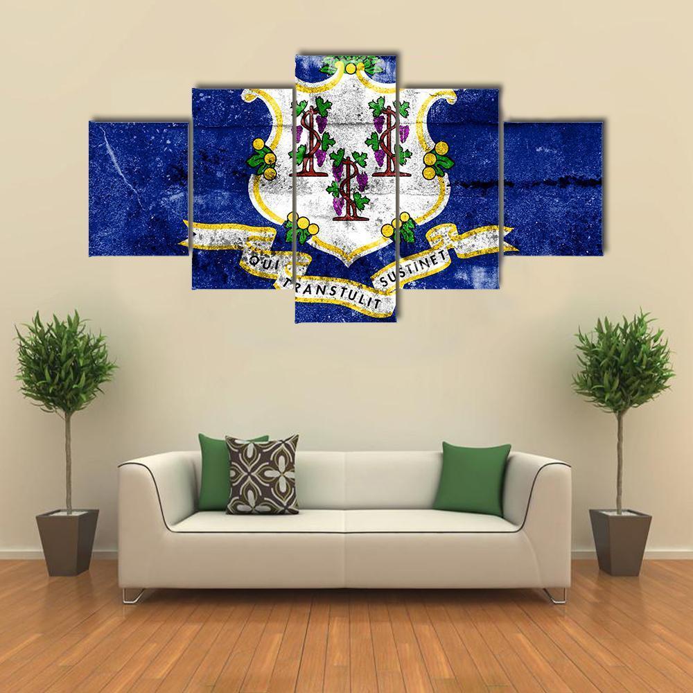Connecticut Flag Canvas Wall Art-5 Star-Gallery Wrap-62" x 32"-Tiaracle