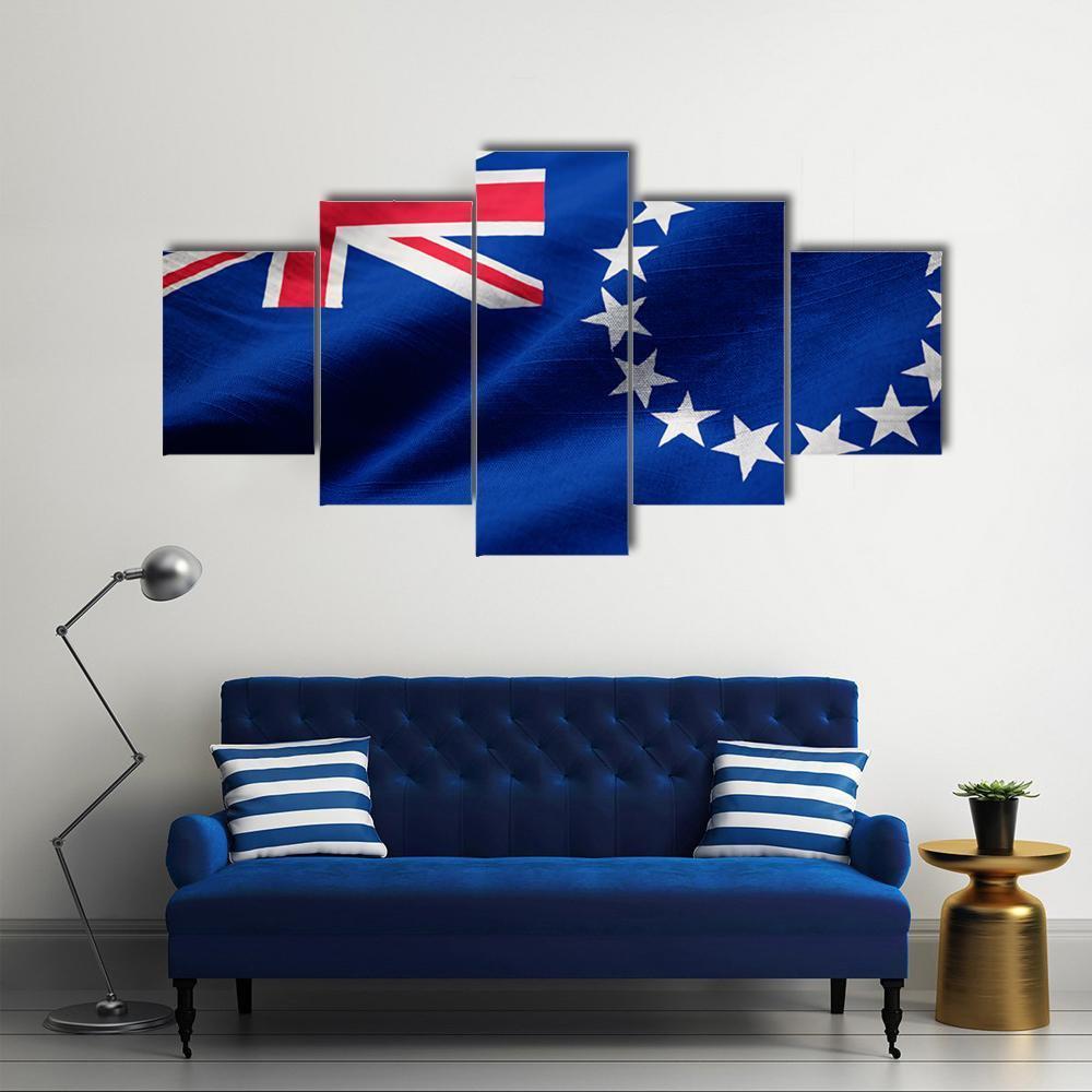 Cook Islands Flag Canvas Wall Art-5 Star-Gallery Wrap-62" x 32"-Tiaracle