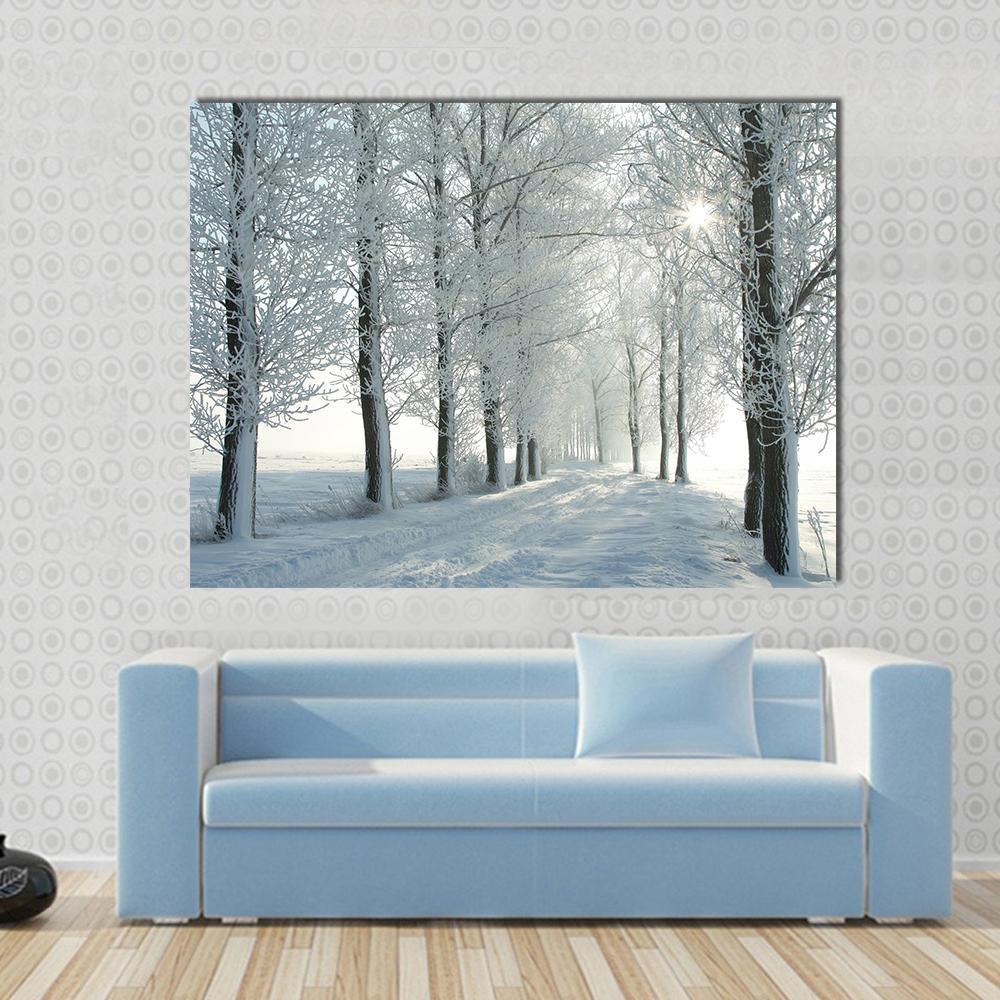 Country Road In Winter Canvas Wall Art-1 Piece-Gallery Wrap-48" x 32"-Tiaracle