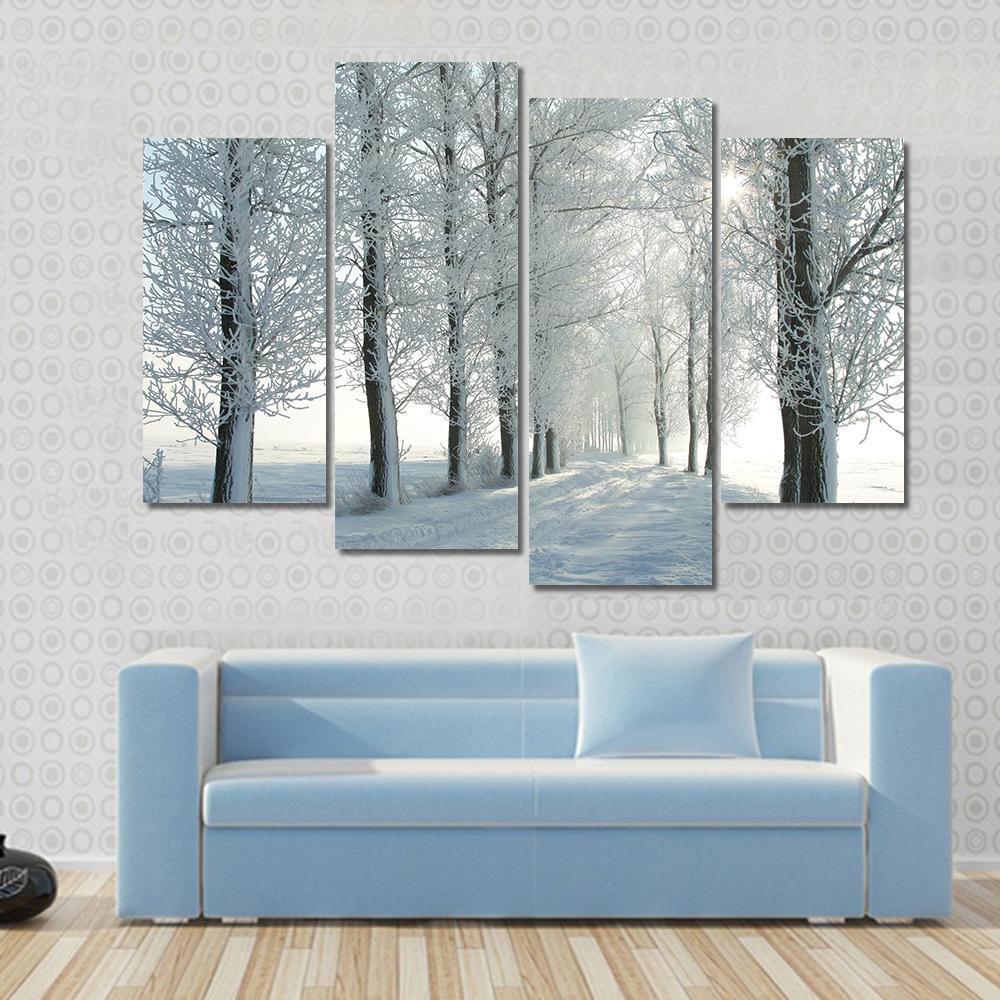 Country Road In Winter Canvas Wall Art-4 Pop-Gallery Wrap-50" x 32"-Tiaracle