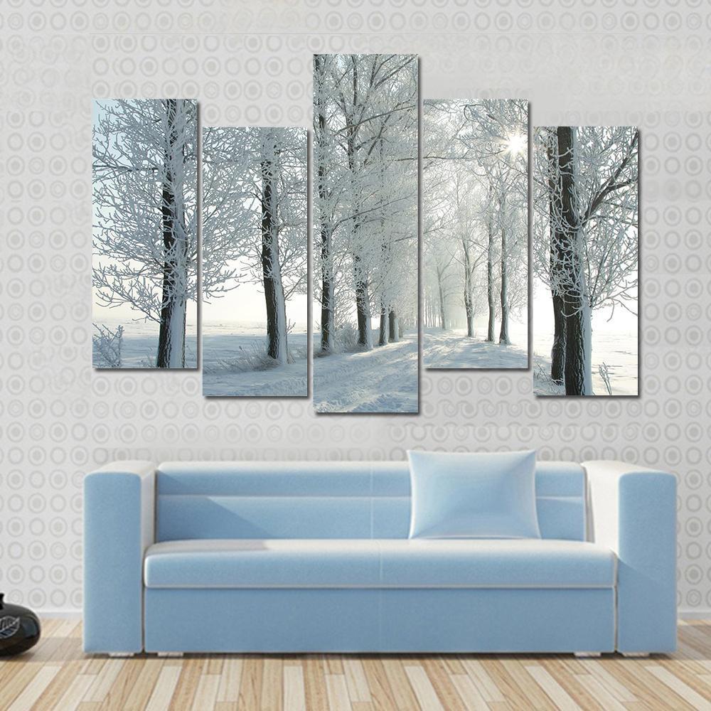 Country Road In Winter Canvas Wall Art-5 Pop-Gallery Wrap-47" x 32"-Tiaracle