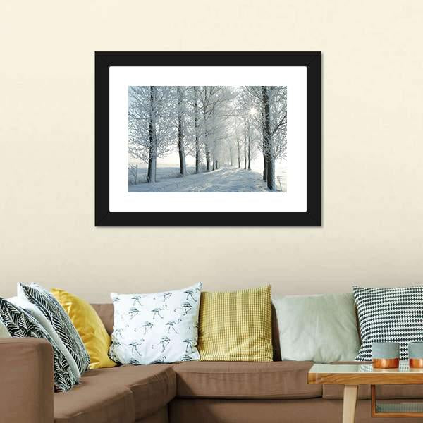 Country Road In Winter Canvas Wall Art-1 Piece-Framed Print-20" x 16"-Tiaracle