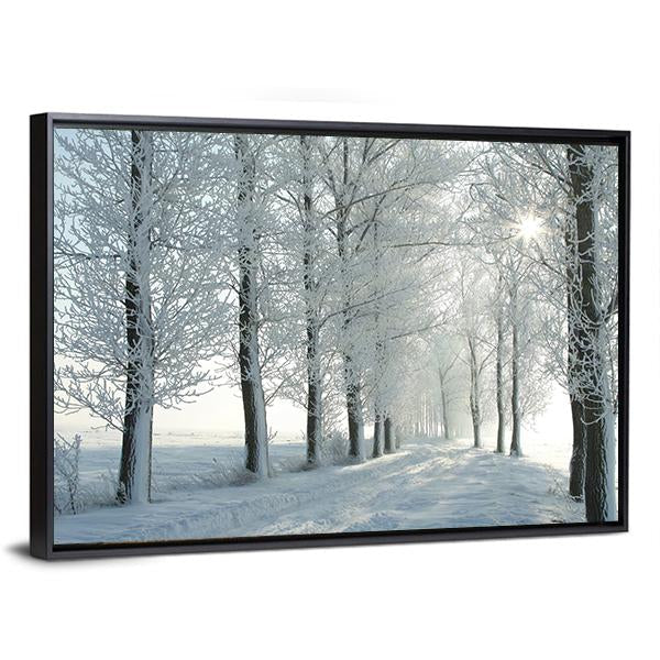 Country Road In Winter Canvas Wall Art-3 Horizontal-Gallery Wrap-25" x 16"-Tiaracle