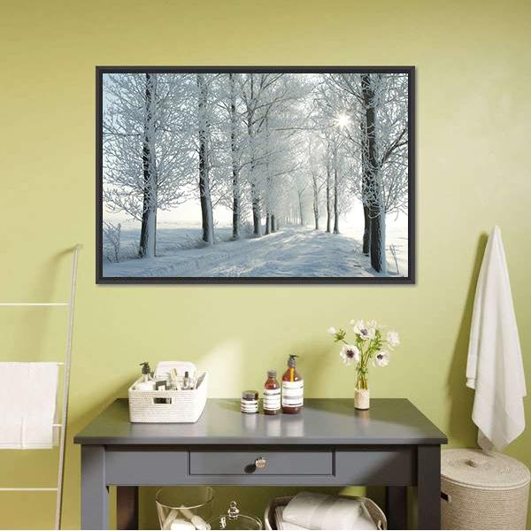 Country Road In Winter Canvas Wall Art-3 Horizontal-Gallery Wrap-25" x 16"-Tiaracle