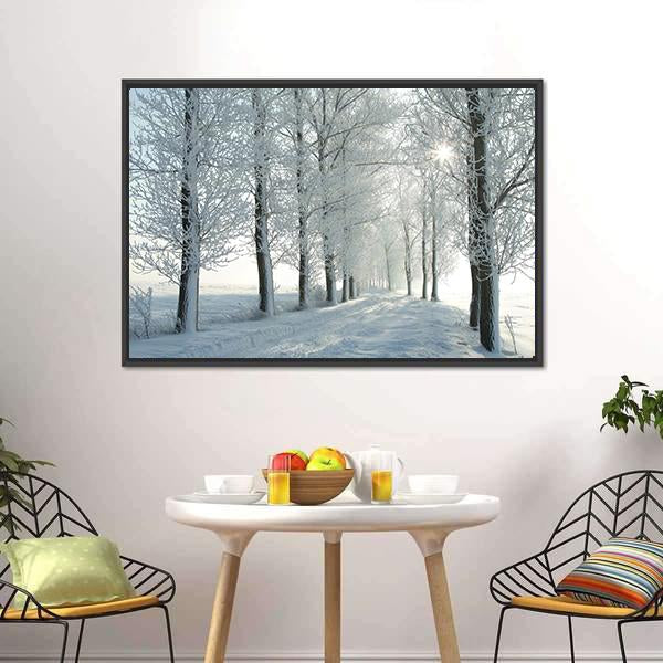 Country Road In Winter Canvas Wall Art-1 Piece-Floating Frame-24" x 16"-Tiaracle