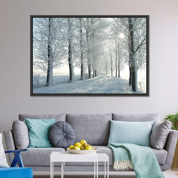 Country Road In Winter Canvas Wall Art-3 Horizontal-Gallery Wrap-25" x 16"-Tiaracle