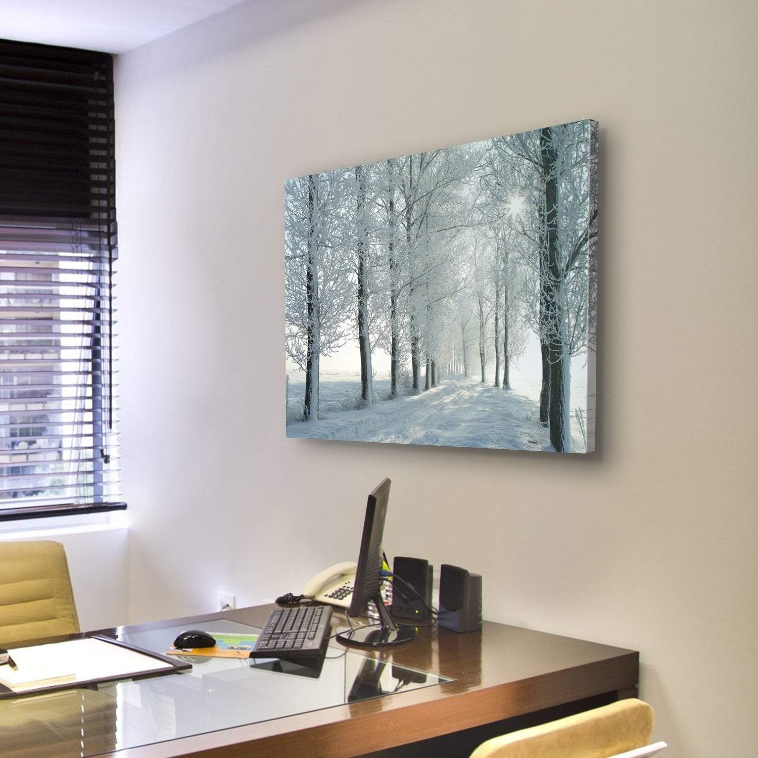 Country Road In Winter Canvas Wall Art-3 Horizontal-Gallery Wrap-25" x 16"-Tiaracle