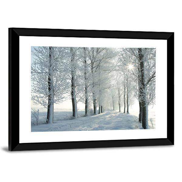 Country Road In Winter Canvas Wall Art-3 Horizontal-Gallery Wrap-25" x 16"-Tiaracle