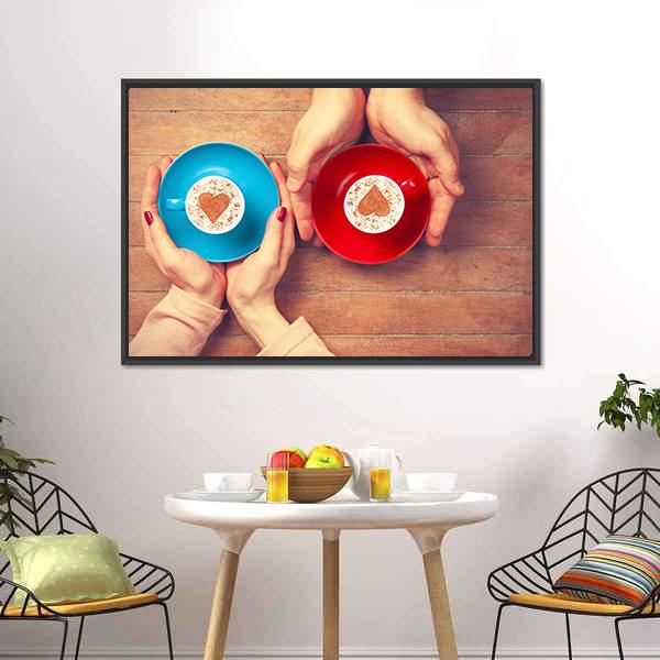 Couple Holding Coffee Cups Canvas Wall Art-3 Horizontal-Gallery Wrap-25" x 16"-Tiaracle