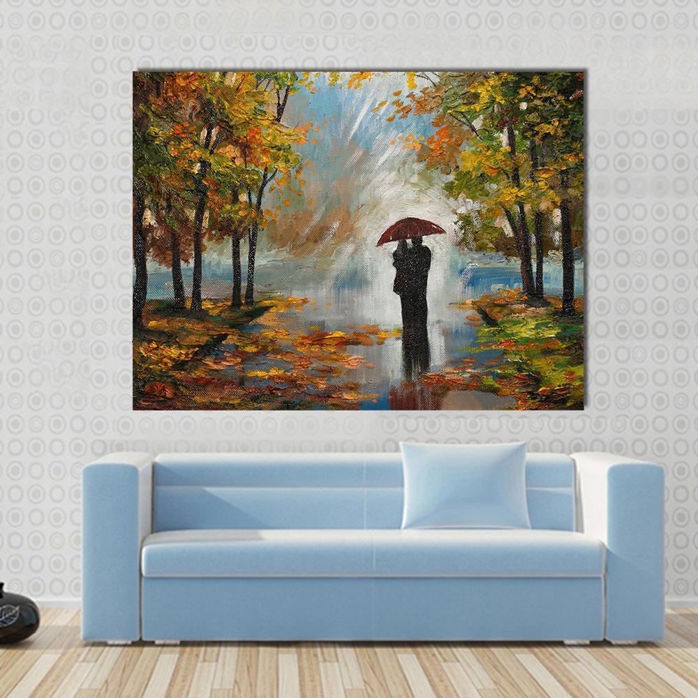 Couple In The Forest Canvas Wall Art-1 Piece-Gallery Wrap-48" x 32"-Tiaracle