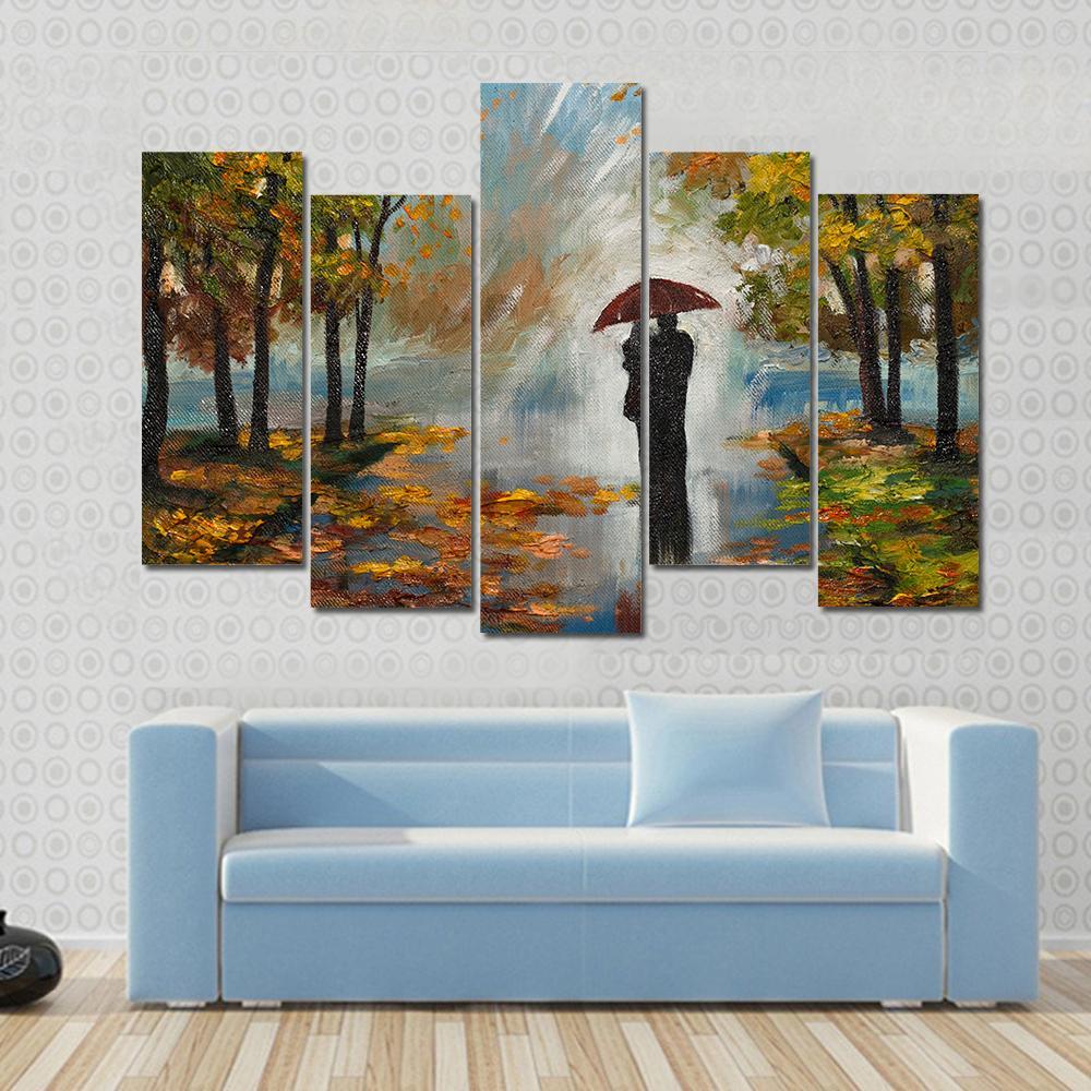 Couple In The Forest Canvas Wall Art-5 Pop-Gallery Wrap-47" x 32"-Tiaracle