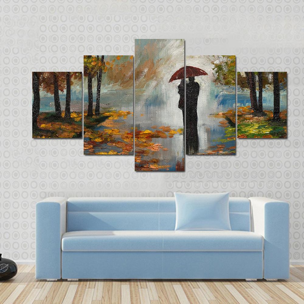 Couple In The Forest Canvas Wall Art-5 Star-Gallery Wrap-62" x 32"-Tiaracle