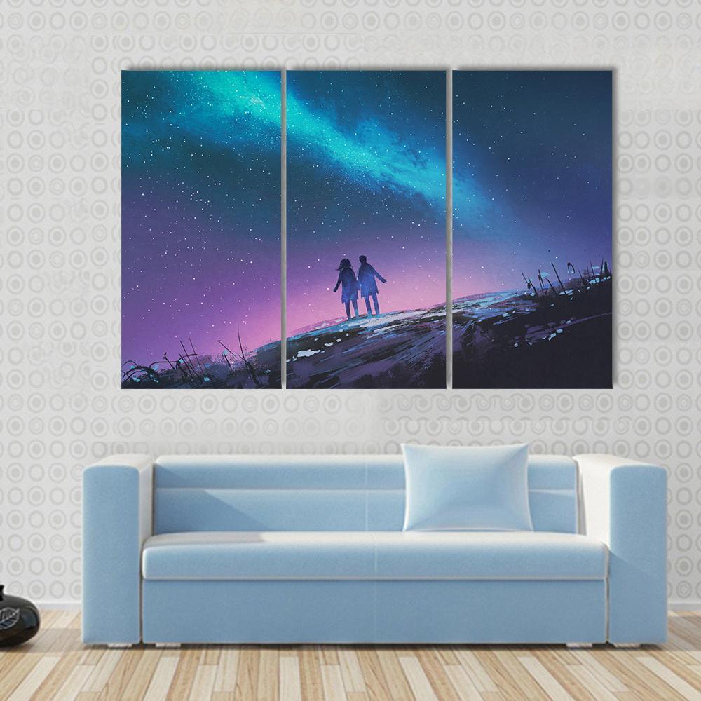 Couple & Milky Way Galaxy Canvas Wall Art-3 Horizontal-Gallery Wrap-37" x 24"-Tiaracle