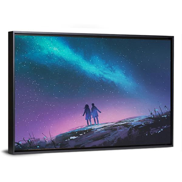 Couple & Milky Way Galaxy Canvas Wall Art-3 Horizontal-Gallery Wrap-25" x 16"-Tiaracle