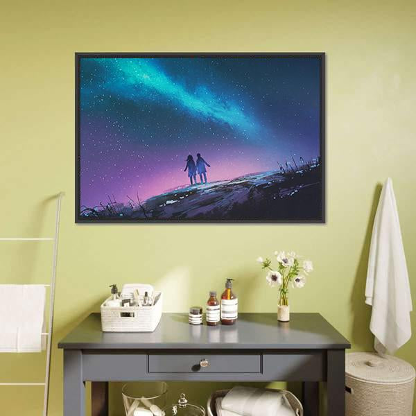 Couple & Milky Way Galaxy Canvas Wall Art-3 Horizontal-Gallery Wrap-25" x 16"-Tiaracle