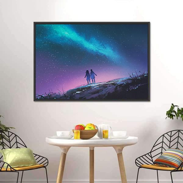 Couple & Milky Way Galaxy Canvas Wall Art-1 Piece-Floating Frame-24" x 16"-Tiaracle