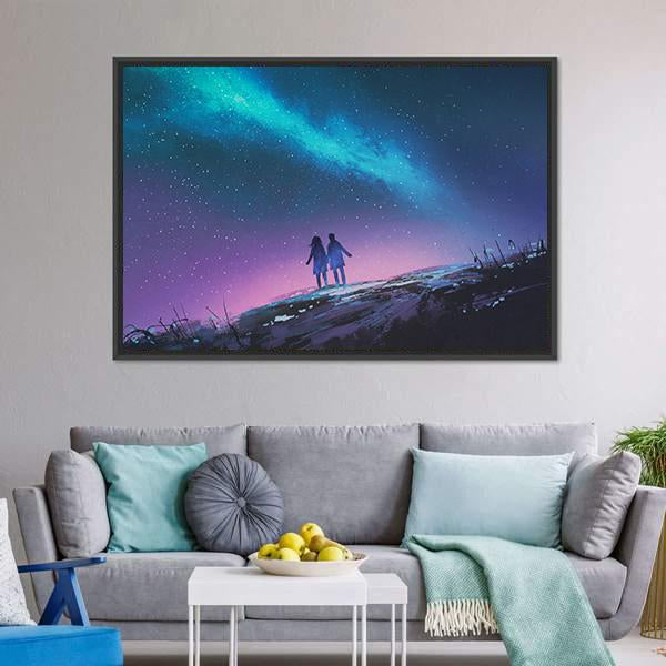 Couple & Milky Way Galaxy Canvas Wall Art-3 Horizontal-Gallery Wrap-25" x 16"-Tiaracle