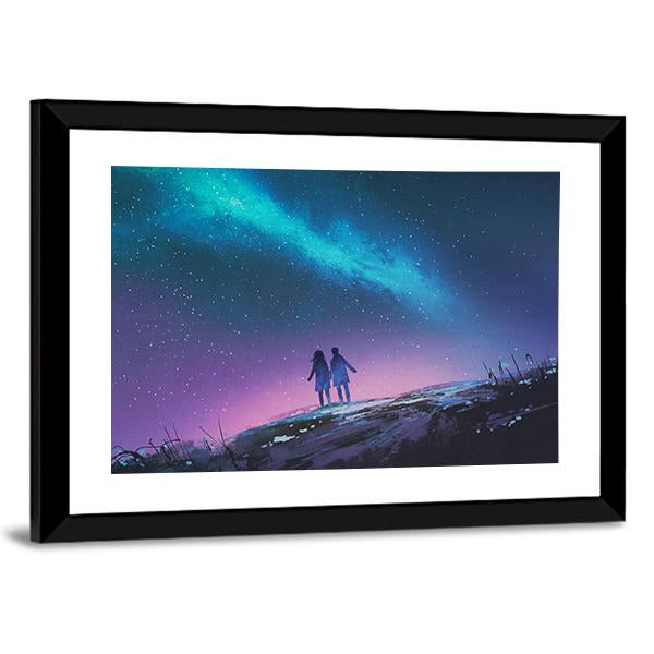 Couple & Milky Way Galaxy Canvas Wall Art-3 Horizontal-Gallery Wrap-25" x 16"-Tiaracle