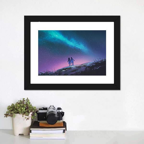 Couple & Milky Way Galaxy Canvas Wall Art-3 Horizontal-Gallery Wrap-25" x 16"-Tiaracle