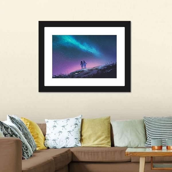 Couple & Milky Way Galaxy Canvas Wall Art-1 Piece-Framed Print-20" x 16"-Tiaracle