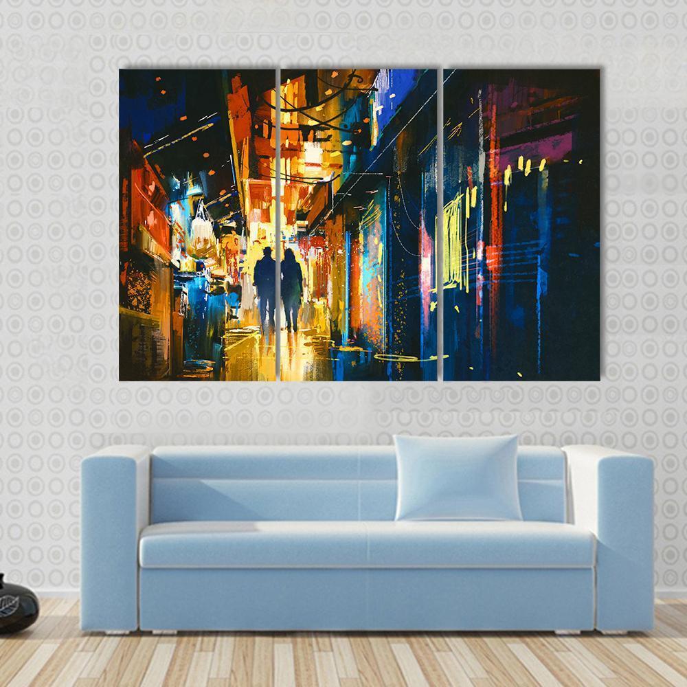 Couple Walking In Alley Canvas Wall Art-3 Horizontal-Gallery Wrap-37" x 24"-Tiaracle