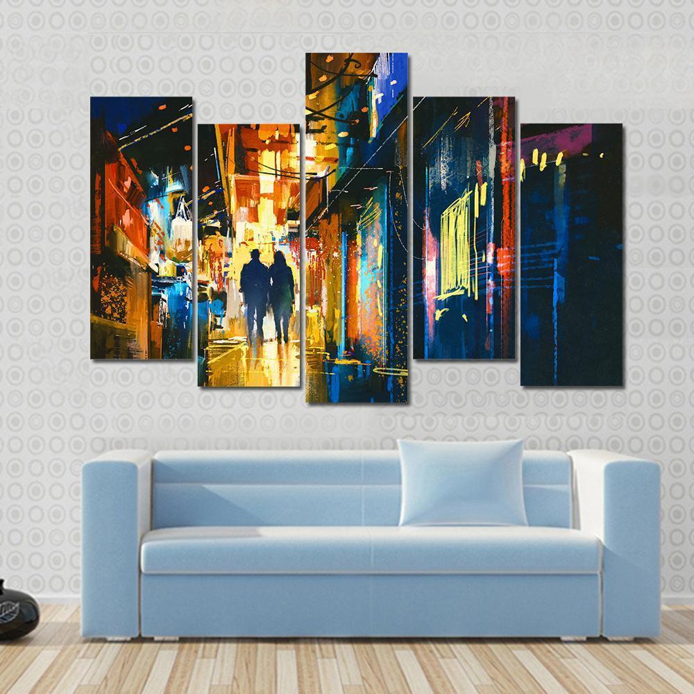 Couple Walking In Alley Canvas Wall Art-5 Pop-Gallery Wrap-47" x 32"-Tiaracle