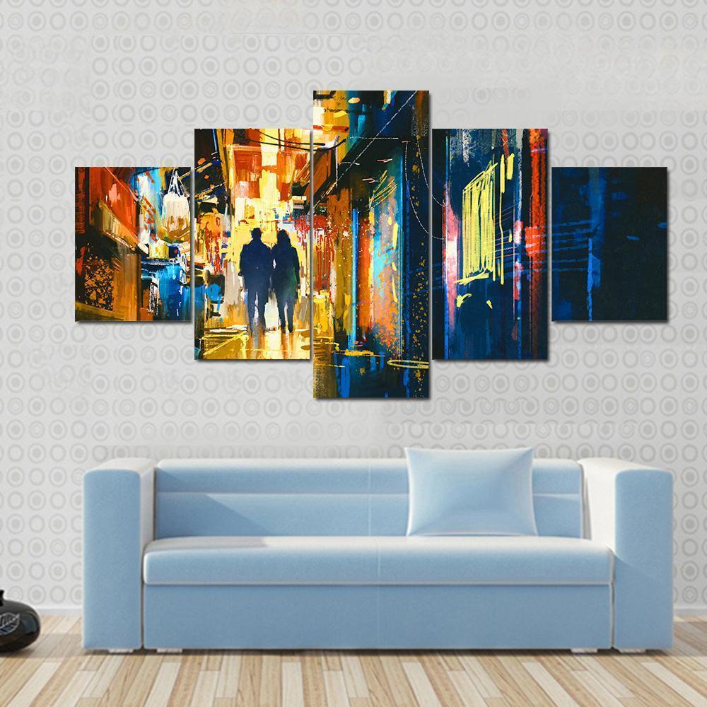 Couple Walking In Alley Canvas Wall Art-5 Star-Gallery Wrap-62" x 32"-Tiaracle