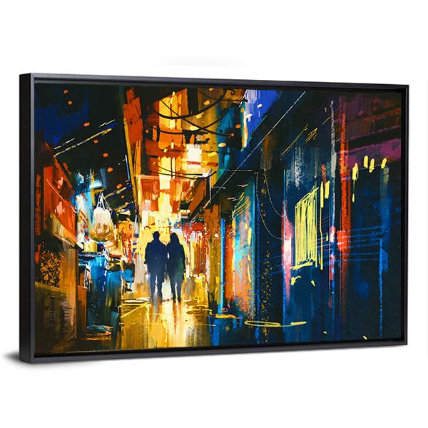 Couple Walking In Alley Canvas Wall Art-3 Horizontal-Gallery Wrap-25" x 16"-Tiaracle