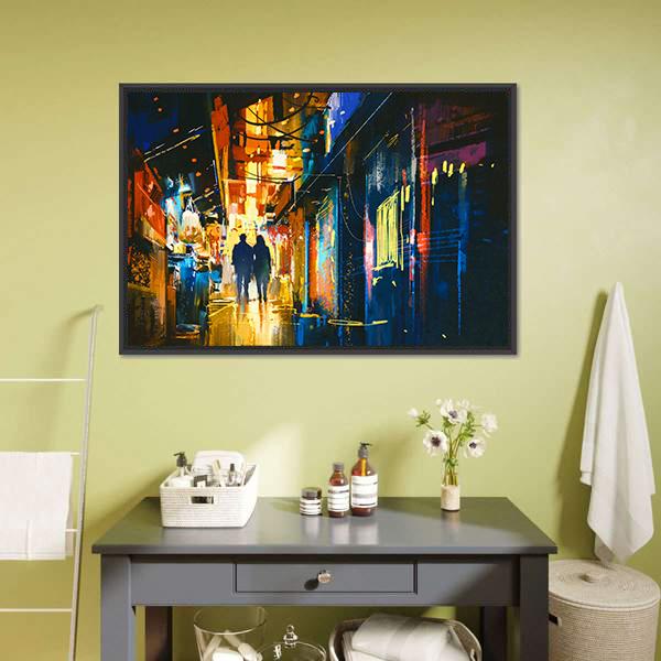 Couple Walking In Alley Canvas Wall Art-3 Horizontal-Gallery Wrap-25" x 16"-Tiaracle