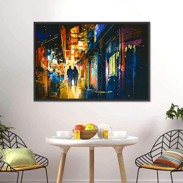 Couple Walking In Alley Canvas Wall Art-1 Piece-Floating Frame-24" x 16"-Tiaracle