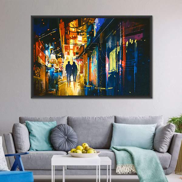 Couple Walking In Alley Canvas Wall Art-3 Horizontal-Gallery Wrap-25" x 16"-Tiaracle