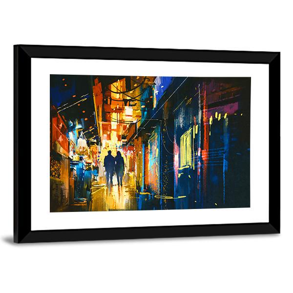 Couple Walking In Alley Canvas Wall Art-3 Horizontal-Gallery Wrap-25" x 16"-Tiaracle