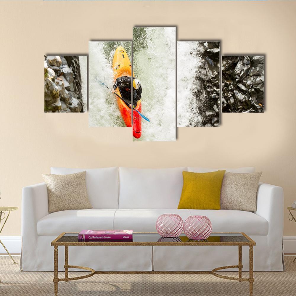 Courageous Kayaker Canvas Wall Art-5 Star-Gallery Wrap-62" x 32"-Tiaracle