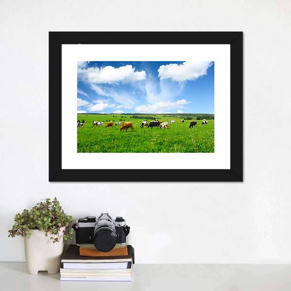 Cows In Green Meadow Canvas Wall Art-3 Horizontal-Gallery Wrap-25" x 16"-Tiaracle