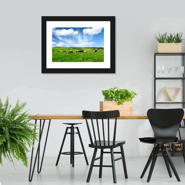 Cows In Green Meadow Canvas Wall Art-3 Horizontal-Gallery Wrap-25" x 16"-Tiaracle