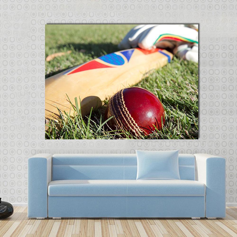 Cricket Ball Bat & Gloves Canvas Wall Art-1 Piece-Gallery Wrap-48" x 32"-Tiaracle