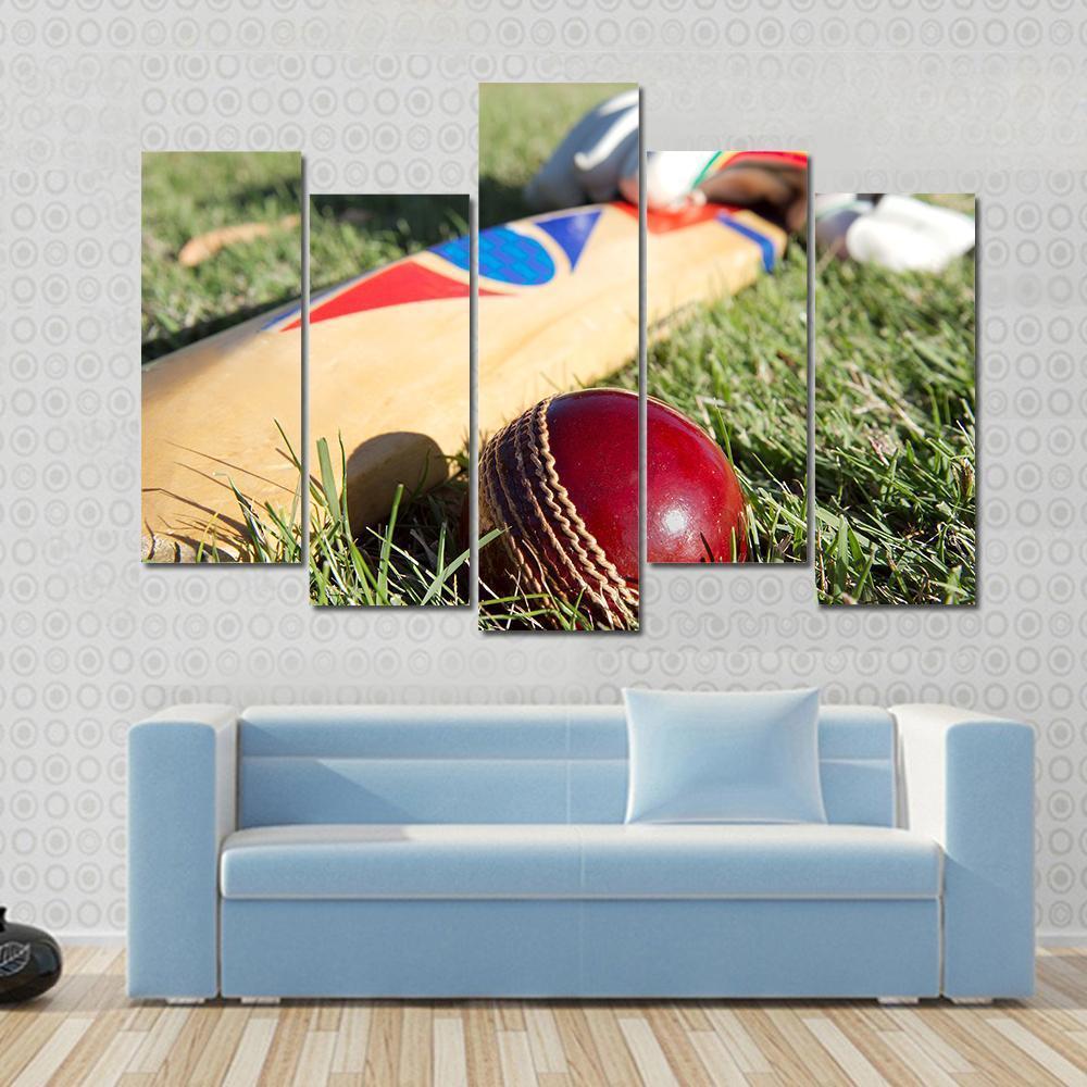 Cricket Ball Bat & Gloves Canvas Wall Art-5 Pop-Gallery Wrap-47" x 32"-Tiaracle