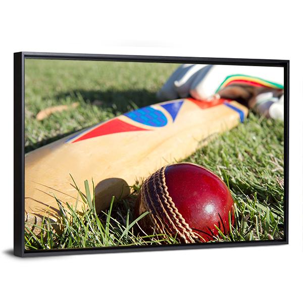 Cricket Ball Bat & Gloves Canvas Wall Art-3 Horizontal-Gallery Wrap-25" x 16"-Tiaracle