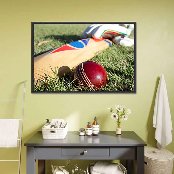 Cricket Ball Bat & Gloves Canvas Wall Art-3 Horizontal-Gallery Wrap-25" x 16"-Tiaracle