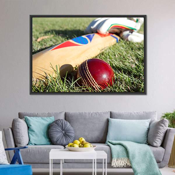 Cricket Ball Bat & Gloves Canvas Wall Art-3 Horizontal-Gallery Wrap-25" x 16"-Tiaracle