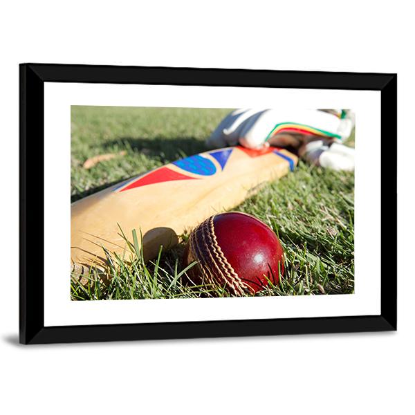 Cricket Ball Bat & Gloves Canvas Wall Art-3 Horizontal-Gallery Wrap-25" x 16"-Tiaracle