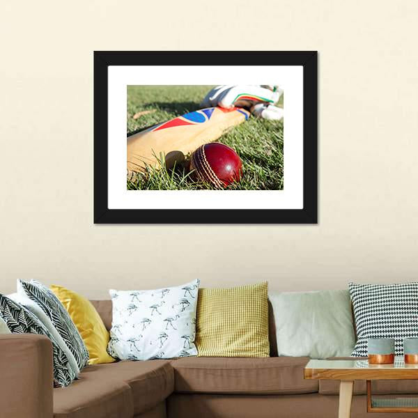 Cricket Ball Bat & Gloves Canvas Wall Art-1 Piece-Framed Print-20" x 16"-Tiaracle